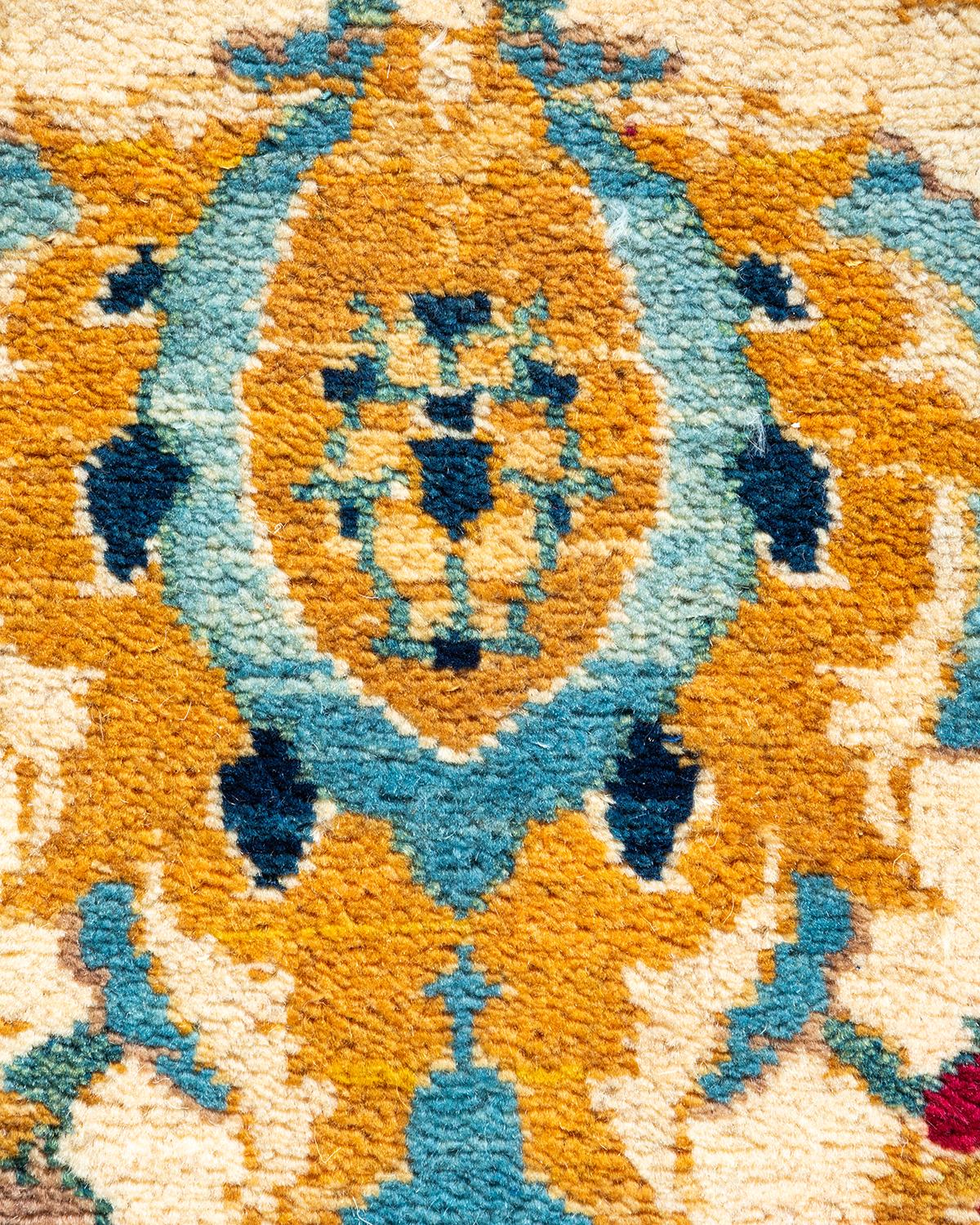 Pakistano Tappeto contemporaneo floreale avorio, unico nel suo genere, annodato a mano in vendita