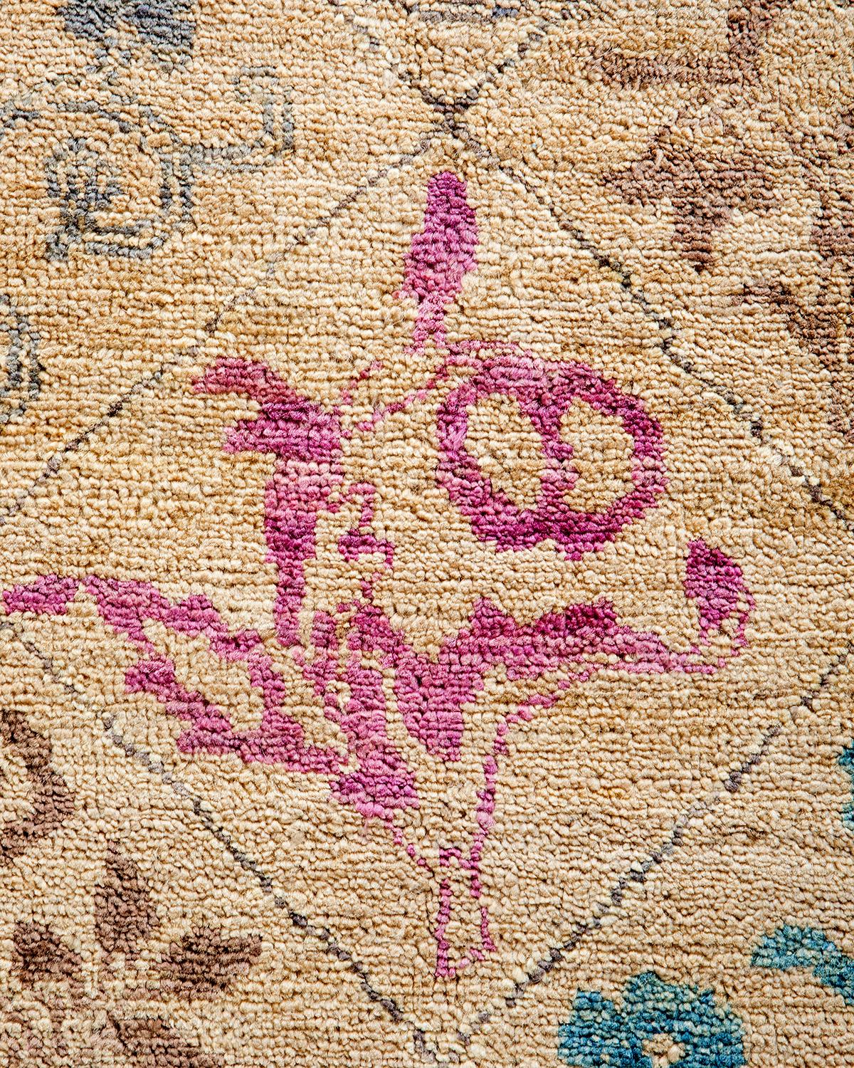 Pakistani One of a Kind Hand Knotted Contemporary Floral Ivory Area Rug For Sale