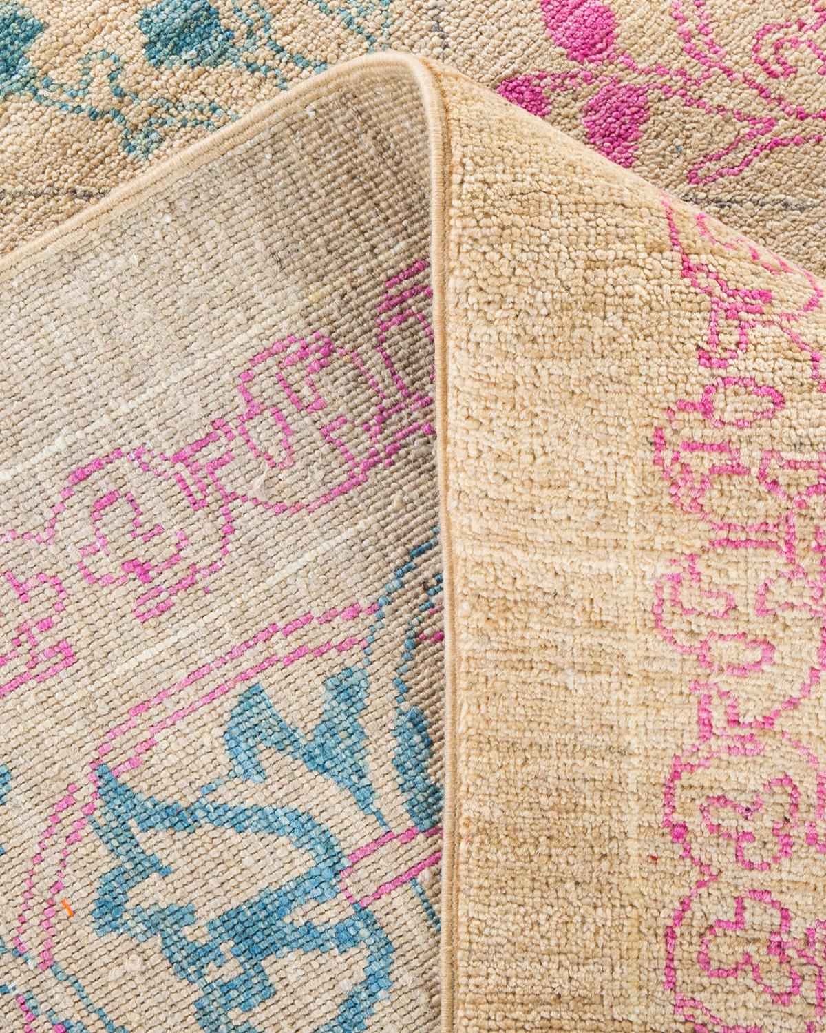 One of a Kind Hand Knotted Contemporary Floral Ivory Area Rug For Sale 1