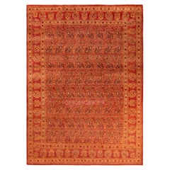 One of a Kind Hand Knotted Contemporary Floral Orange Area Rug