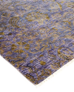 One of a Kind Hand Knotted Contemporary Floral Purple Area Rug