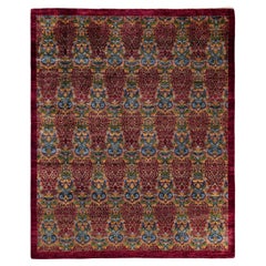 One of a Kind Hand Knotted Contemporary Floral Red Area Rug