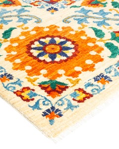 One-of-a-Kind Hand Knotted Contemporary Floral Suzani Red Area Rug