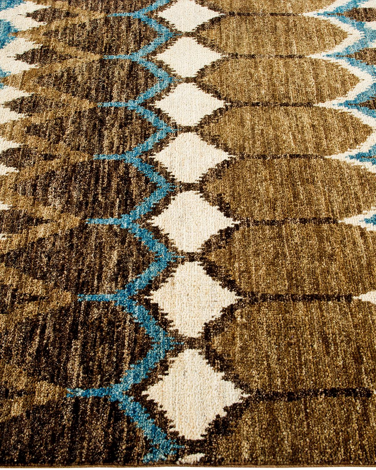One of a Kind Hand Knotted Contemporary Ikat Green Area Rug In New Condition For Sale In Norwalk, CT