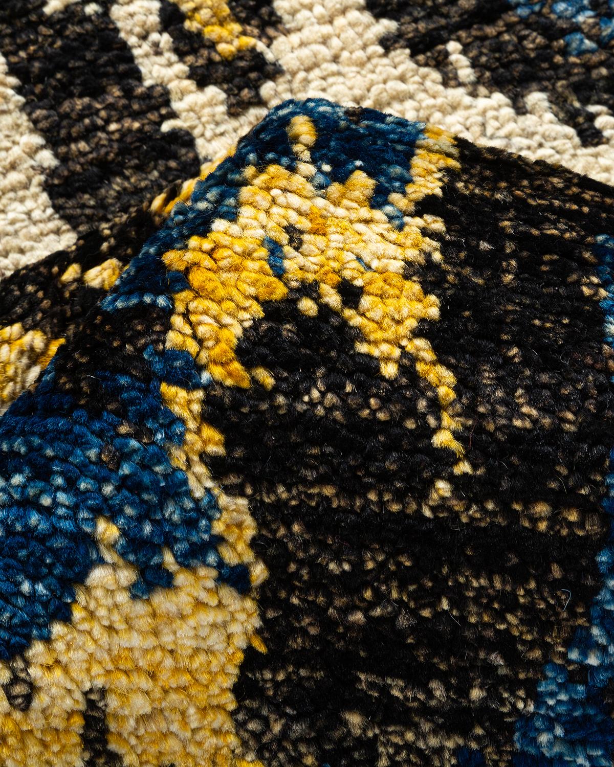 One-Of-A-Kind Hand Knotted Contemporary Ikat Modern Black Area Rug 4' 1