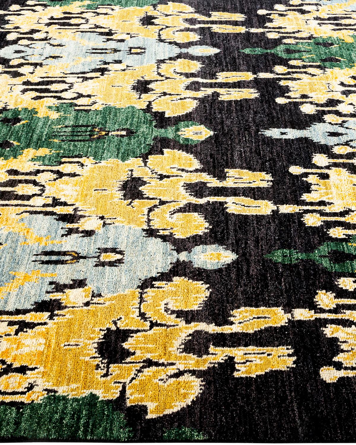 Handgeknüpfter zeitgenössischer schwarzer Ikat Modern-Teppich, Unikat, Unikat im Zustand „Neu“ im Angebot in Norwalk, CT