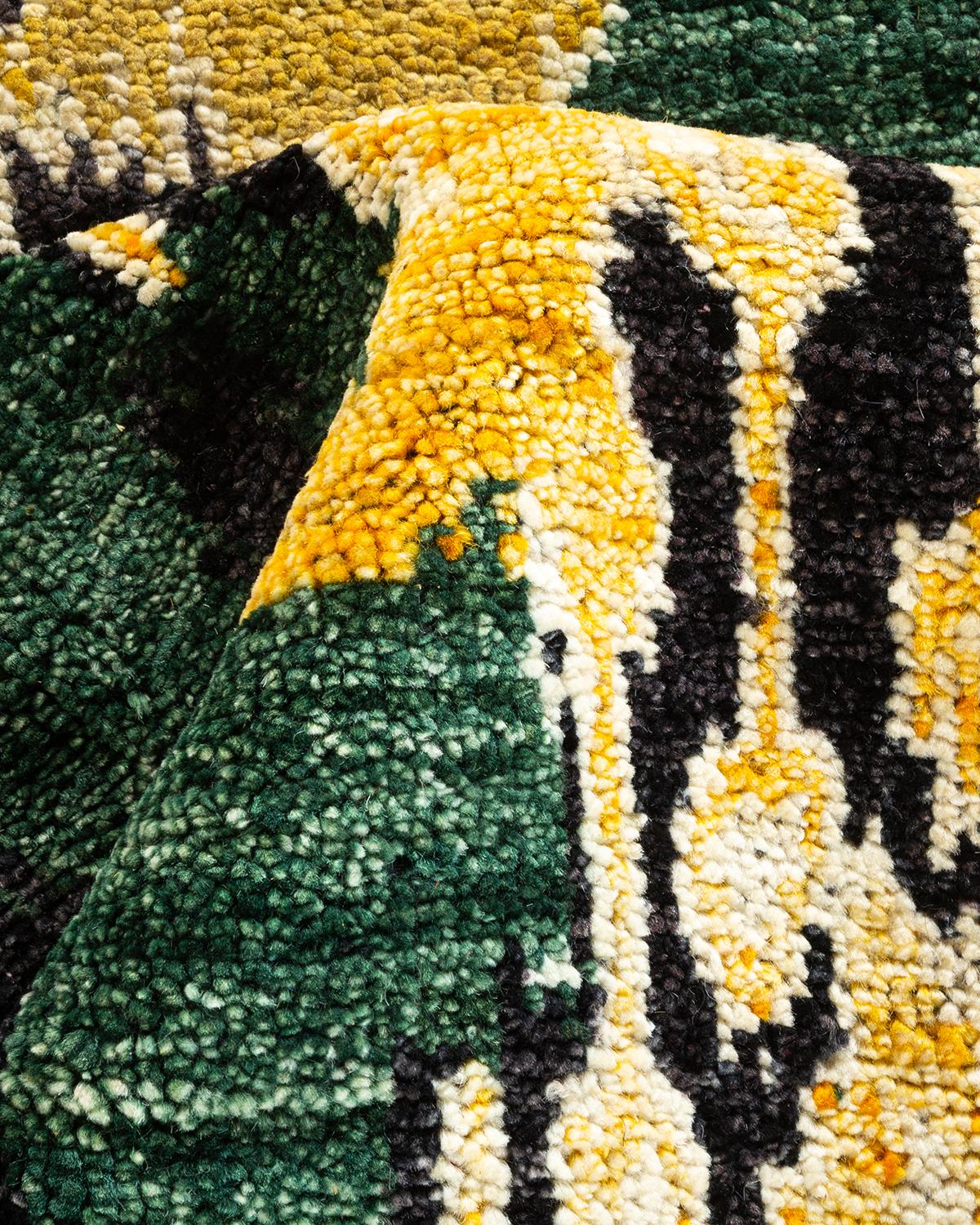 Handgeknüpfter zeitgenössischer schwarzer Ikat Modern-Teppich, Unikat, Unikat im Angebot 1