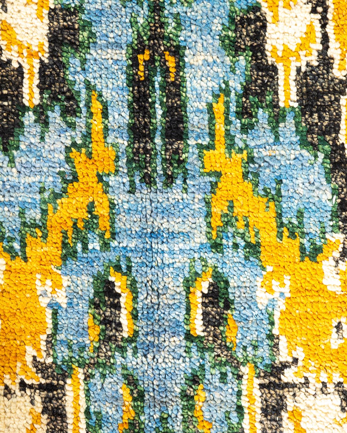 Handgeknüpfter zeitgenössischer schwarzer Ikat Modern-Teppich, Unikat, Unikat (Pakistanisch) im Angebot