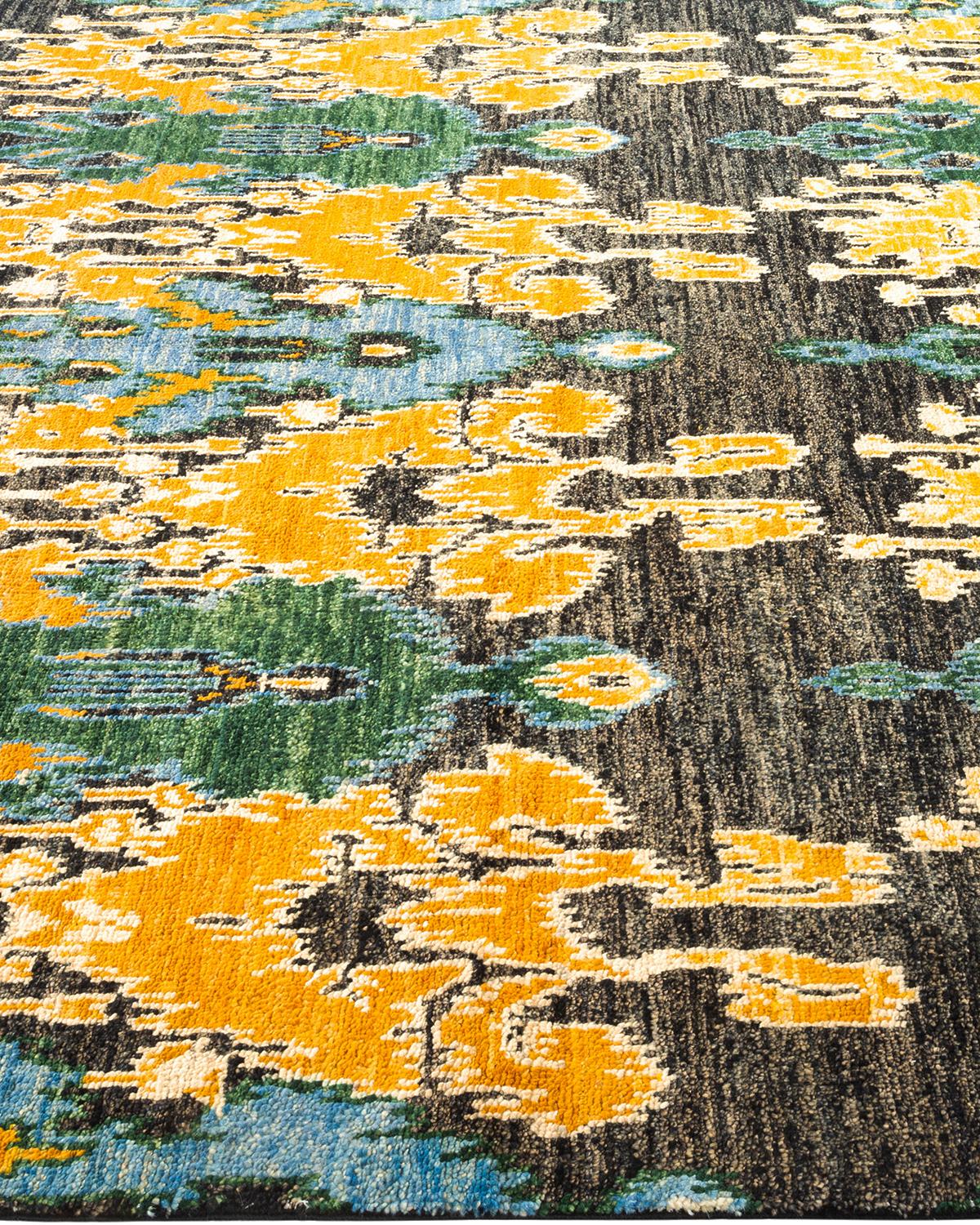 Handgeknüpfter zeitgenössischer schwarzer Ikat Modern-Teppich, Unikat, Unikat im Zustand „Neu“ im Angebot in Norwalk, CT