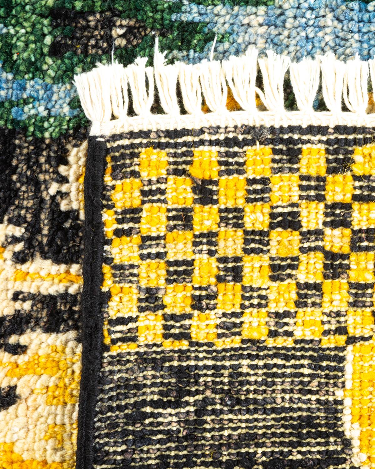 Handgeknüpfter zeitgenössischer schwarzer Ikat Modern-Teppich, Unikat, Unikat (21. Jahrhundert und zeitgenössisch) im Angebot