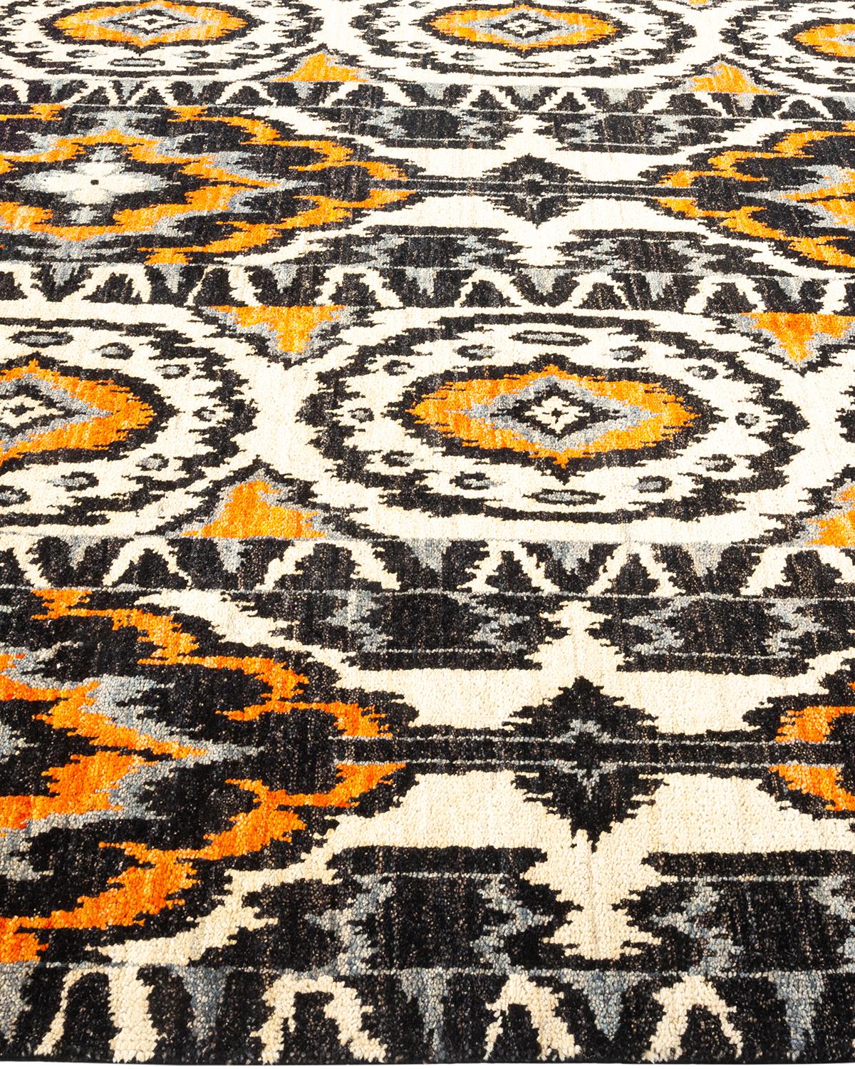 Unique en son genre Tapis contemporain Ikat moderne noir noué à la main Neuf - En vente à Norwalk, CT