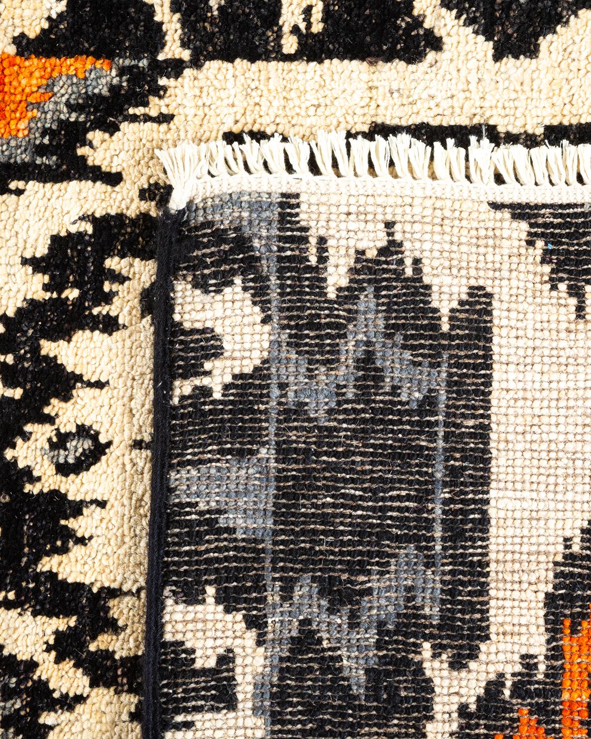 XXIe siècle et contemporain Unique en son genre Tapis contemporain Ikat moderne noir noué à la main en vente