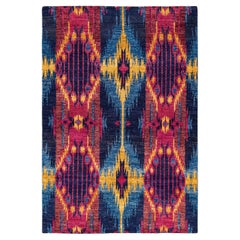 One-Of-A-Kind Hand Knotted Contemporary Ikat Modern Blue Area Rug 5' 10" x 8' 8"
