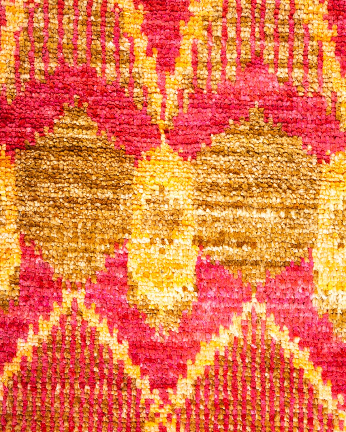 Alfombra verde moderna Ikat anudada a mano única en su género Pakistaní en venta