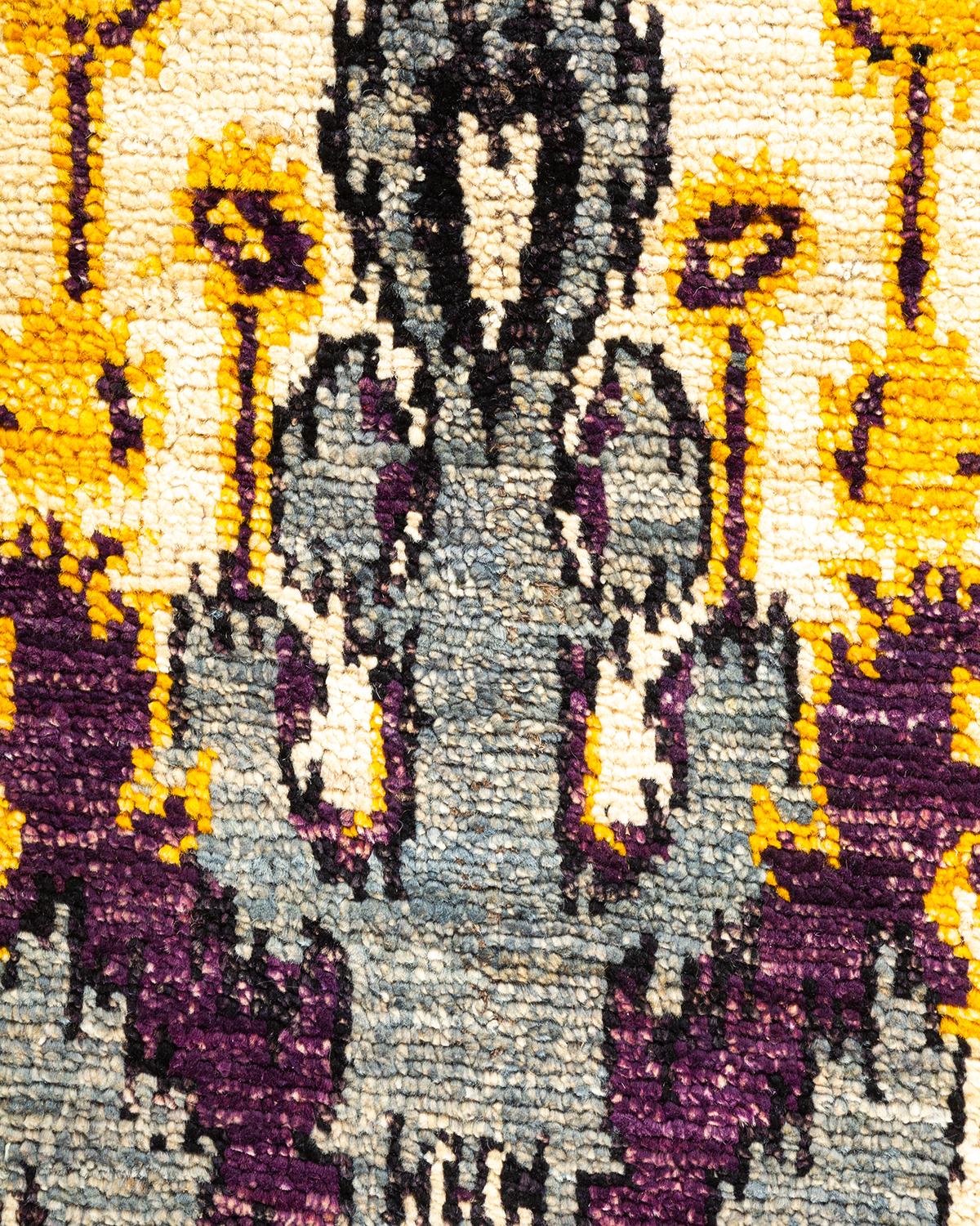Handgeknüpfter zeitgenössischer Ikat Modern Elfenbeinfarbener Teppich, Unikat, Unikat (Pakistanisch) im Angebot