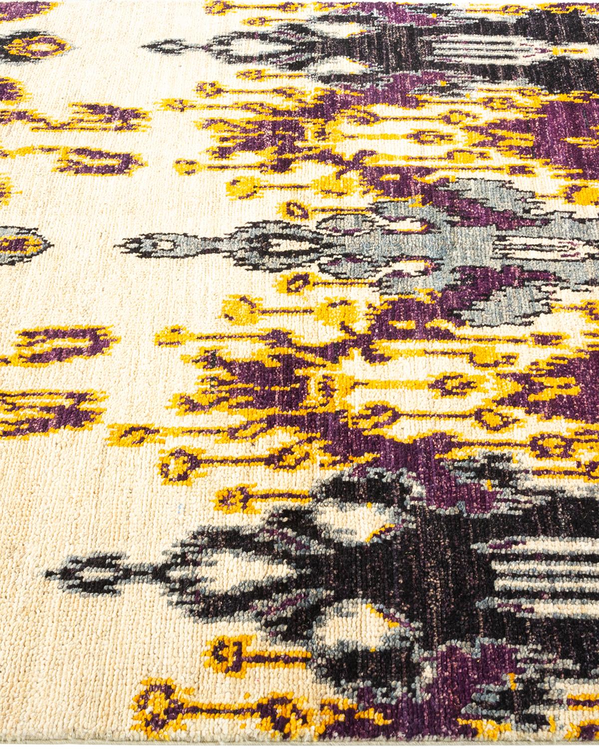 Handgeknüpfter zeitgenössischer Ikat Modern Elfenbeinfarbener Teppich, Unikat, Unikat im Zustand „Neu“ im Angebot in Norwalk, CT