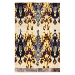One-of-a-kind Hand Knotted Contemporary Ikat Modern Ivory Area Rug
