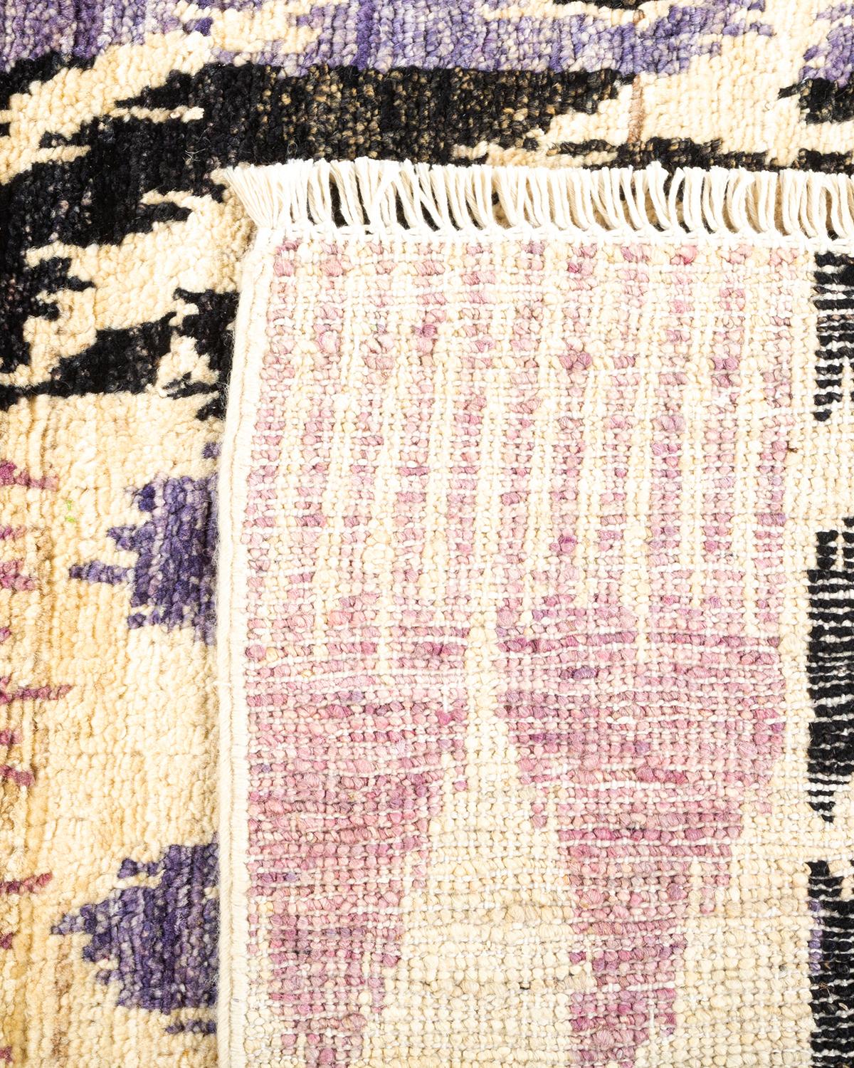 Handgeknüpfter zeitgenössischer Ikat Modern Elfenbeinfarbener Teppich, Unikat, Unikat (21. Jahrhundert und zeitgenössisch) im Angebot