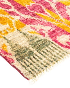 One-of-a-Kind Hand Knotted Contemporary Ikat Modern Ivory Area Rug