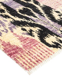 One-Of-A-Kind Hand Knotted Contemporary Ikat Modern Ivory Area Rug 6' 0" x 9' 3"