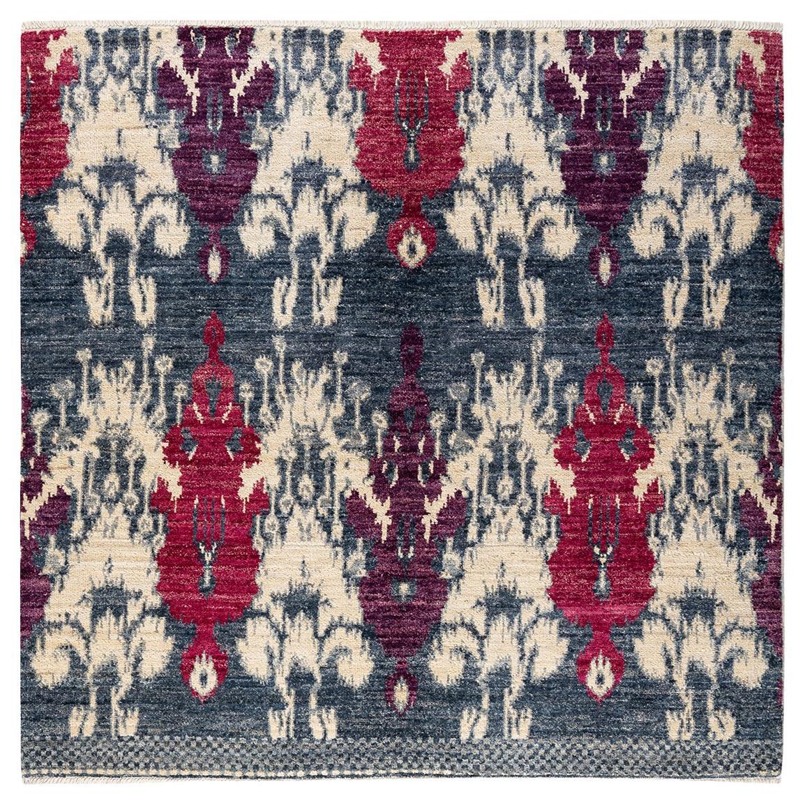 One-of-a-kind Hand Knotted Contemporary Ikat Modern Ivory Area Rug For Sale