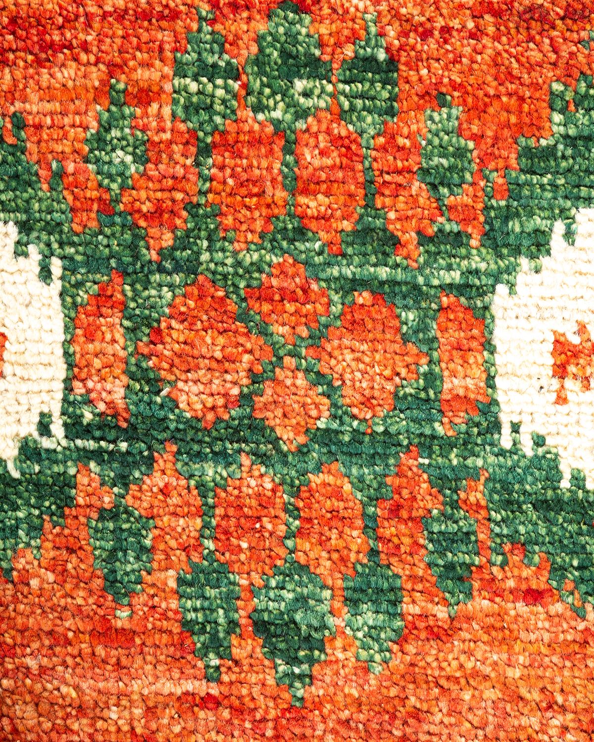 Pakistani One-of-a-Kind Hand Knotted Contemporary Ikat Modern Red Area Rug For Sale