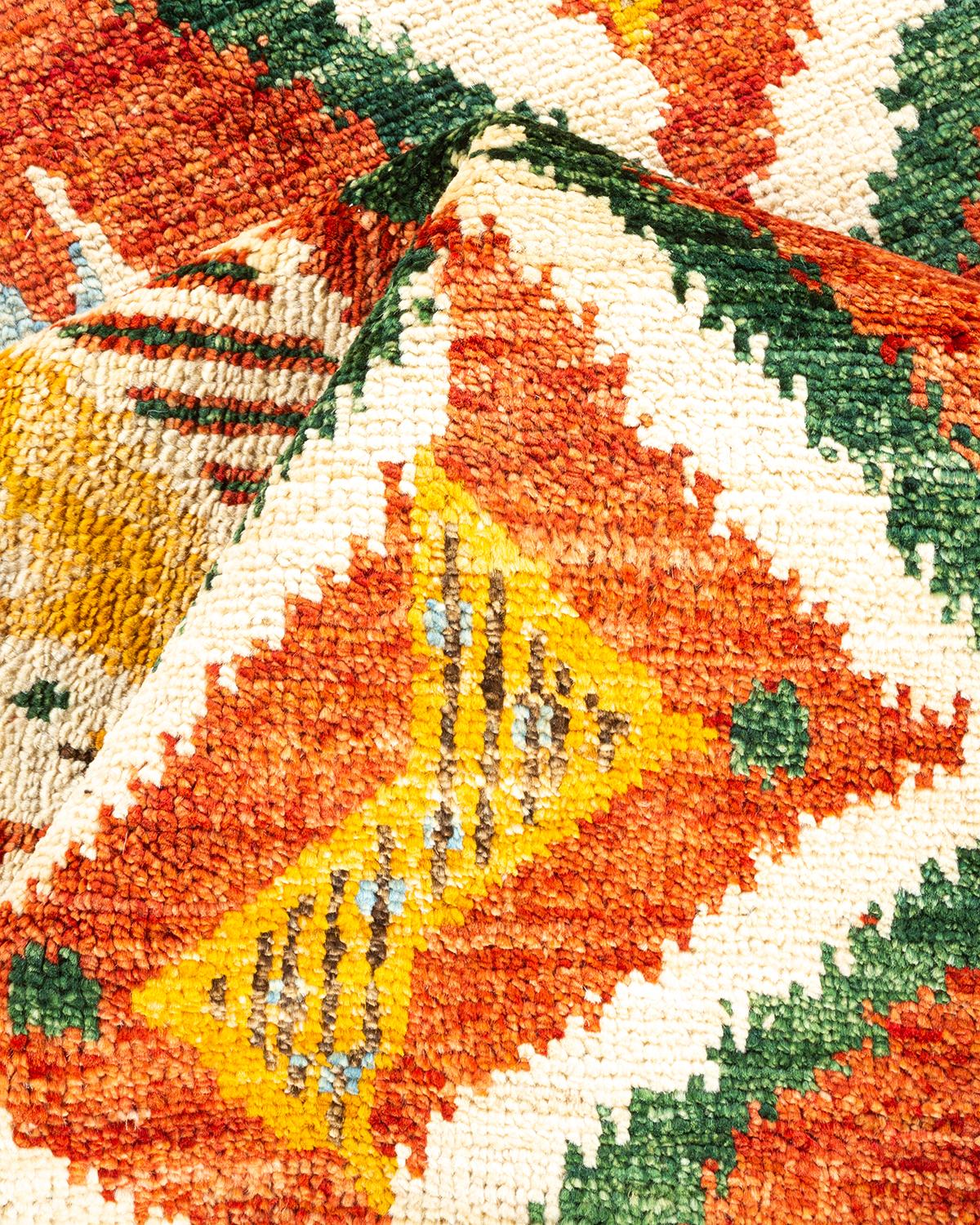 One-of-a-Kind Hand Knotted Contemporary Ikat Modern Red Area Rug For Sale 2