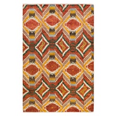 One-of-a-Kind Hand Knotted Contemporary Ikat Modern Red Area Rug