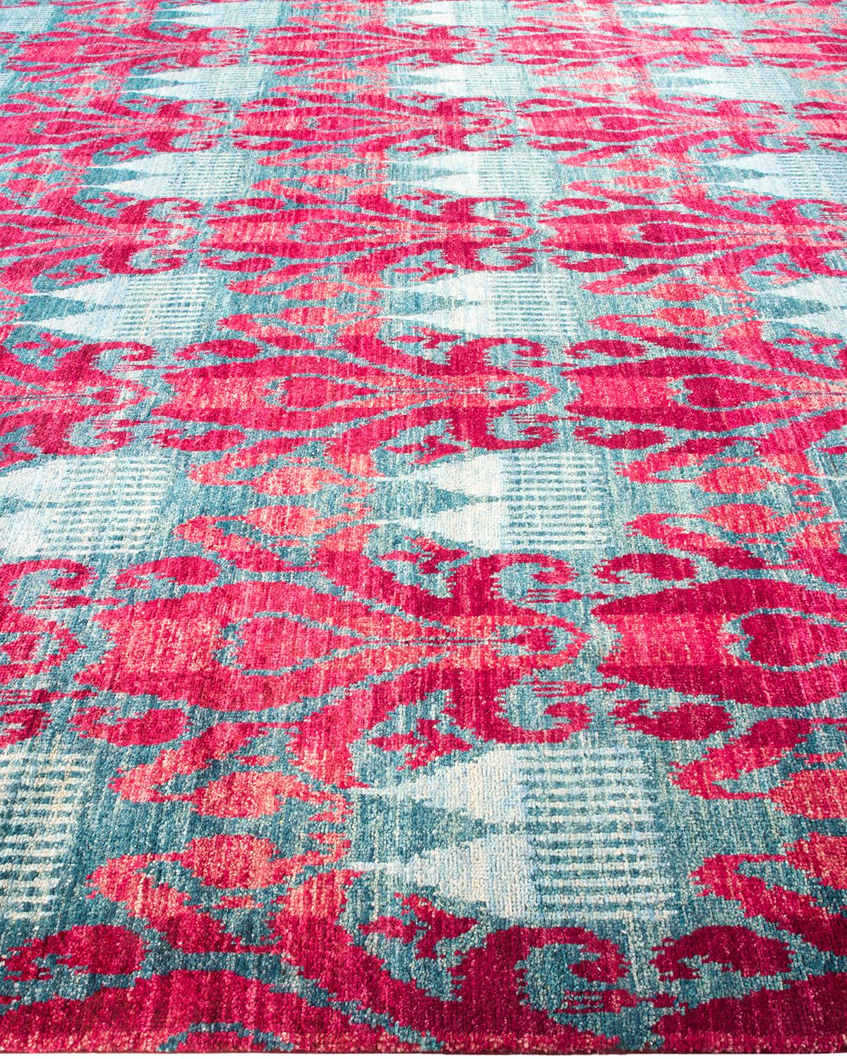 One-of-a-kind Hand Knotted Contemporary Ikat Modern Red Area Rug In New Condition For Sale In Norwalk, CT