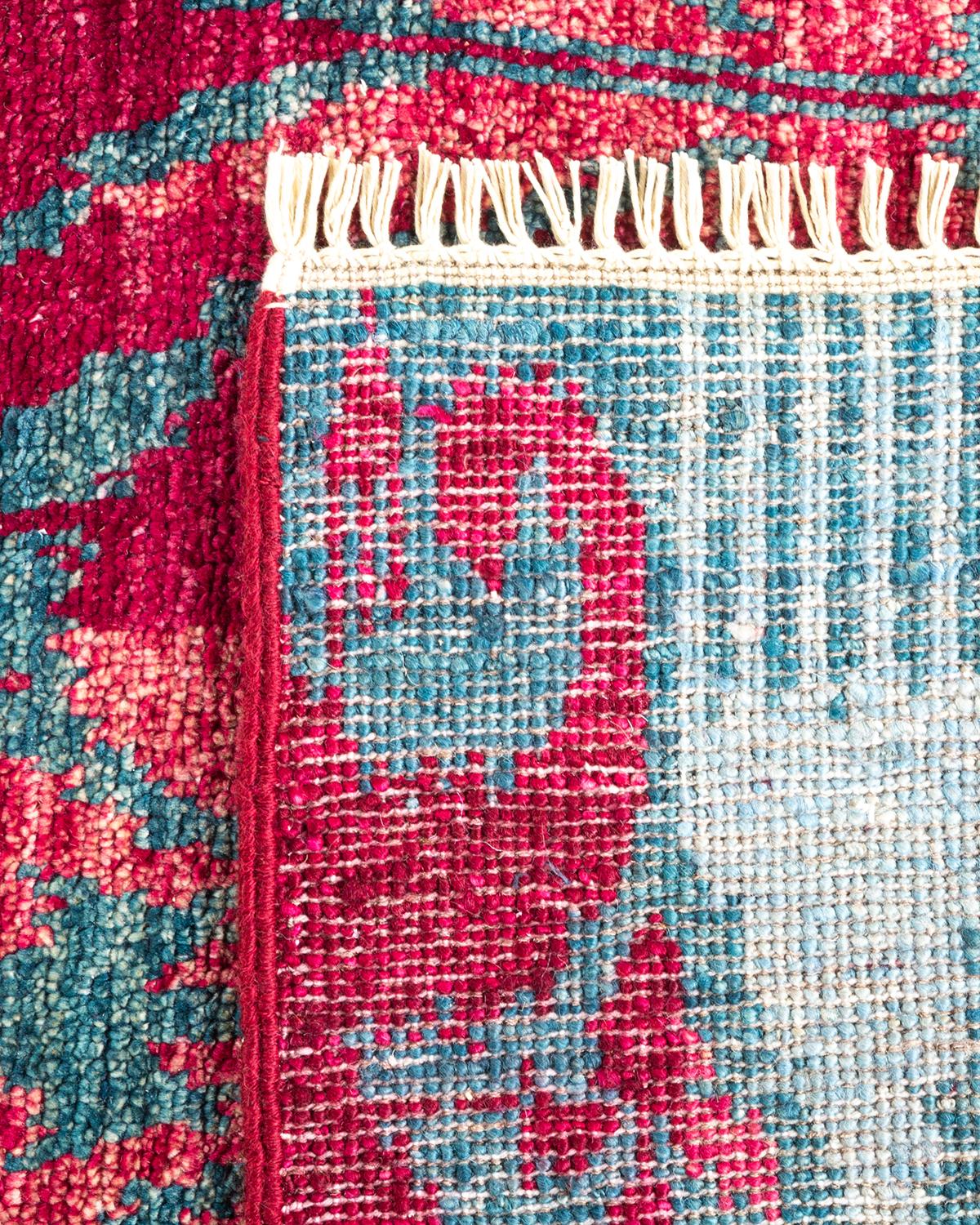 Wool One-of-a-kind Hand Knotted Contemporary Ikat Modern Red Area Rug For Sale