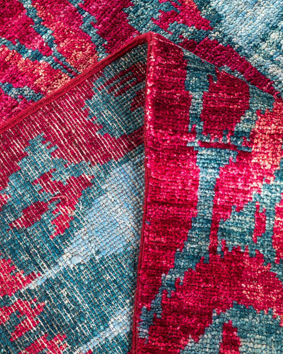 One-of-a-kind Hand Knotted Contemporary Ikat Modern Red Area Rug For Sale 1