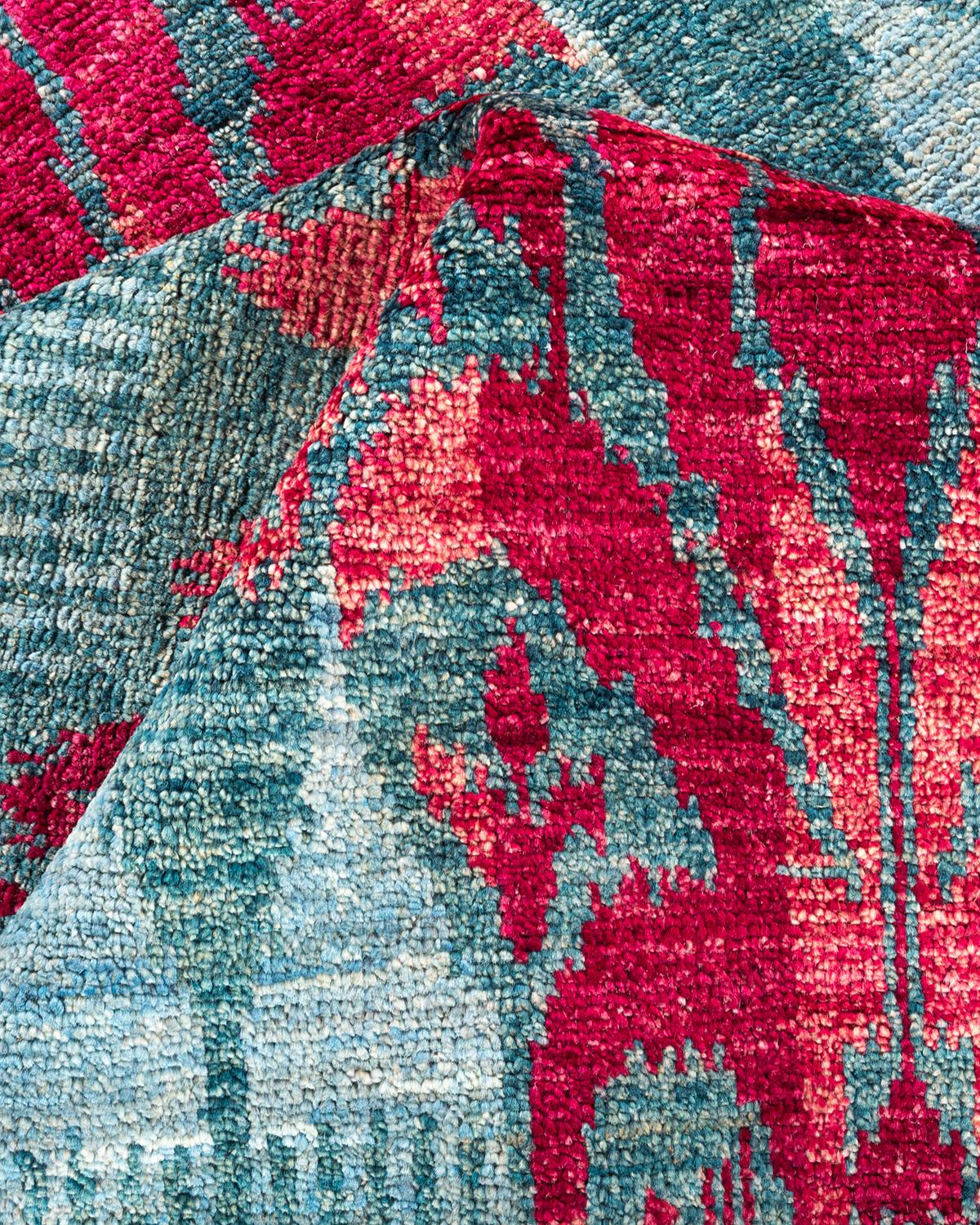 One-of-a-kind Hand Knotted Contemporary Ikat Modern Red Area Rug For Sale 2