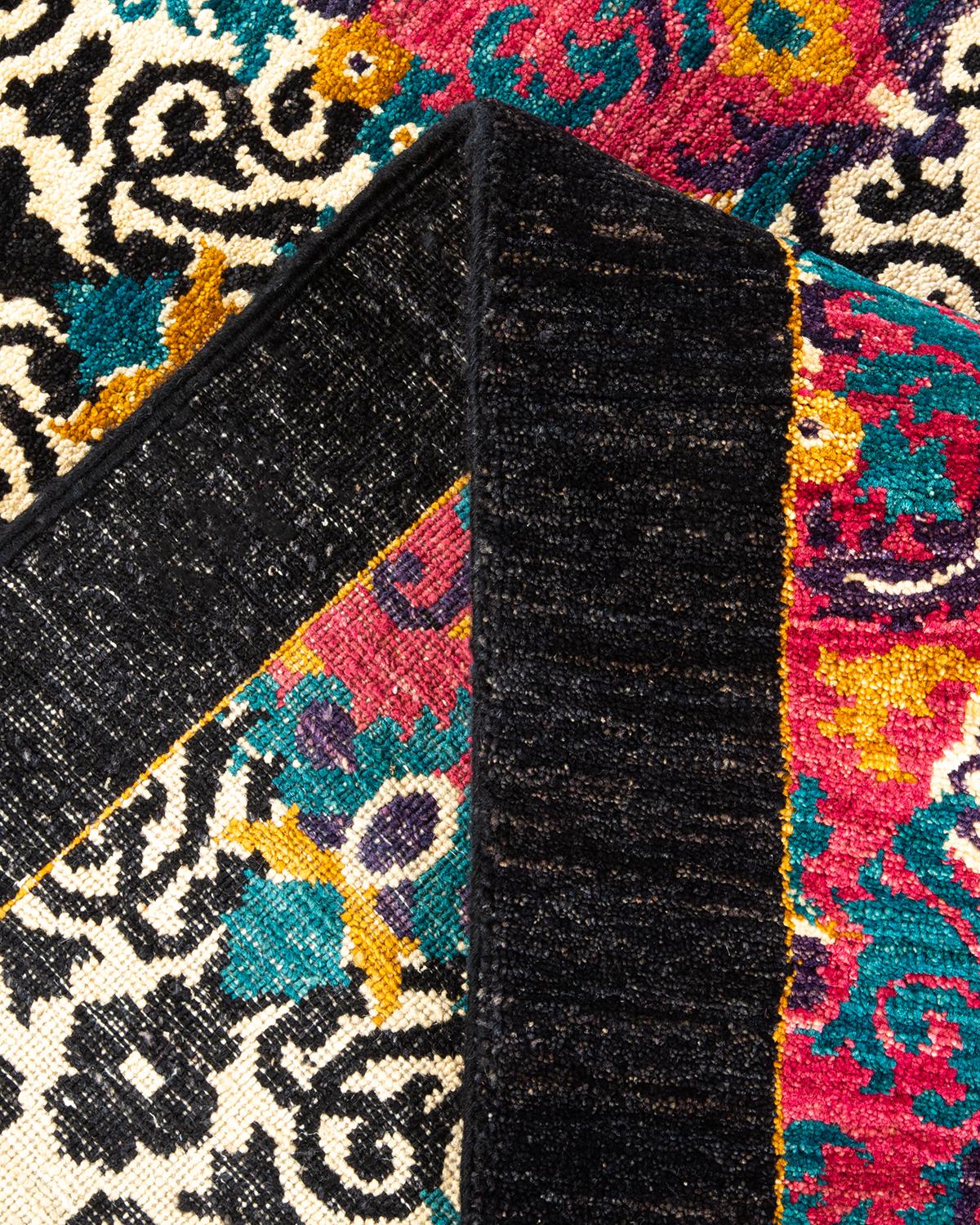 One-of-a-kind Hand Knotted Contemporary Ikat Suzani Black Area Rug For Sale 1