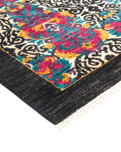 One-of-a-kind Hand Knotted Contemporary Ikat Suzani Black Area Rug