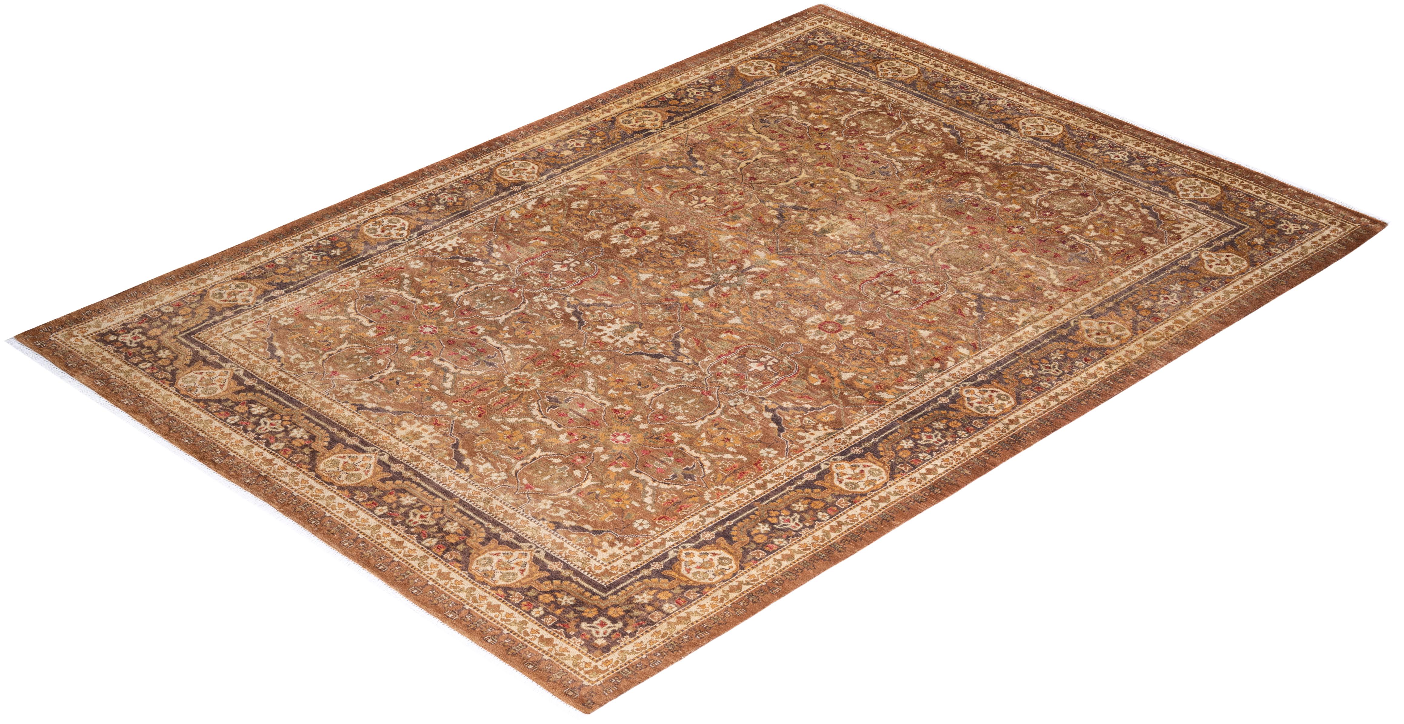 One of a Kind Hand Knotted Contemporary Oriental Eclectic Brown Area Rug For Sale 3