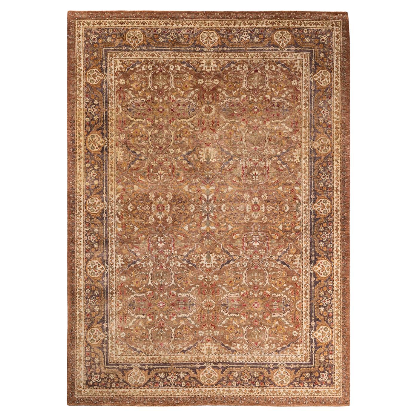 One of a Kind Hand Knotted Contemporary Oriental Eclectic Brown Area Rug For Sale