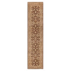 One of Kind Hand Knotted Contemporary Oriental Eclectic Brown Runner Area Rug
