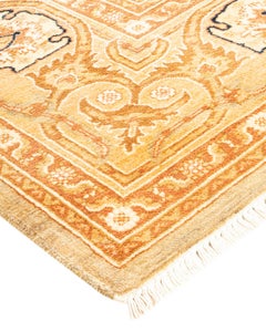 Tappeto contemporaneo orientale eclettico verde, unico nel suo genere, annodato a mano