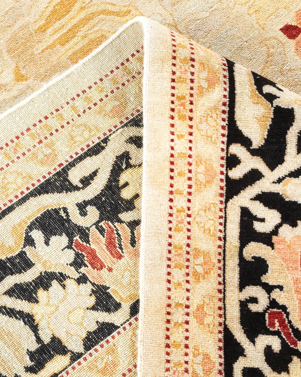 One of a Kind Hand Knotted Contemporary Oriental Eclectic Ivory Area Rug For Sale 1