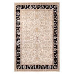 One of a Kind Hand Knotted Contemporary Oriental Eclectic Ivory Area Rug 