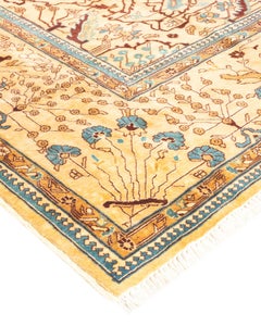 Hand Knotted Contemporary Oriental Eclectic Ivory Area Rug - 8' 10" x 11' 3"