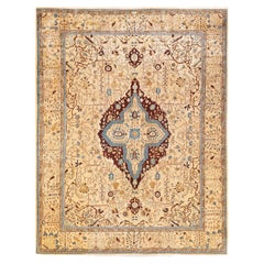 Handgeknüpft Contemporary Oriental Eclectic Elfenbein Bereich Teppich - 8' 10" x 11' 3"