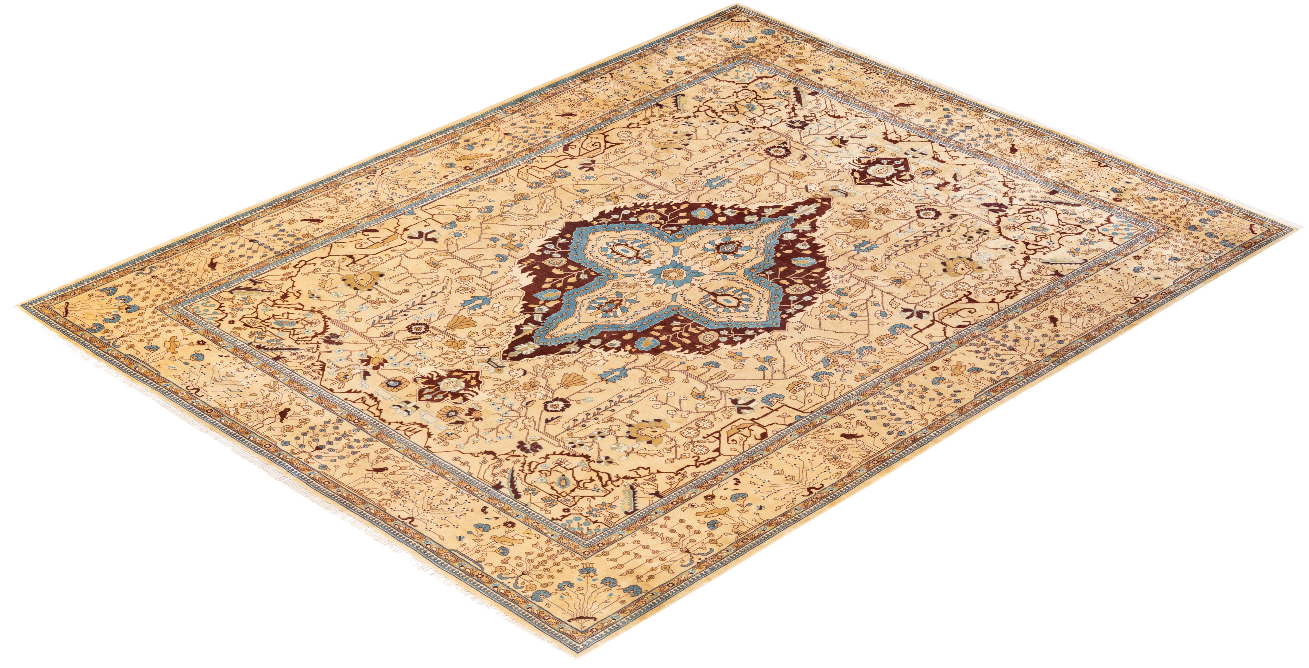 Hand Knotted Contemporary Oriental Eclectic Ivory Area Rug - 8' 10