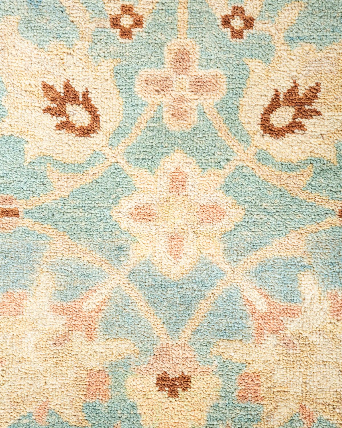 Pakistano Tappeto contemporaneo orientale eclettico azzurro, unico nel suo genere, annodato a mano in vendita