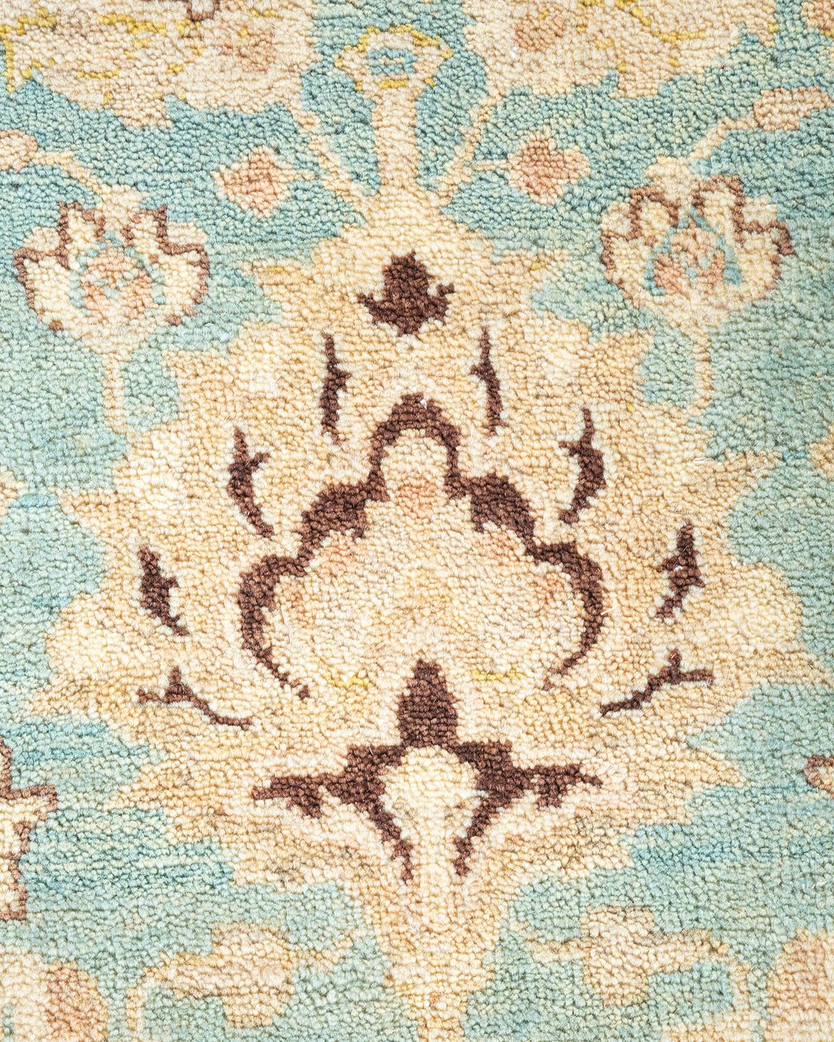 Pakistani One of a Kind Hand Knotted Contemporary Oriental Eclectic Light Blue Area Rug For Sale