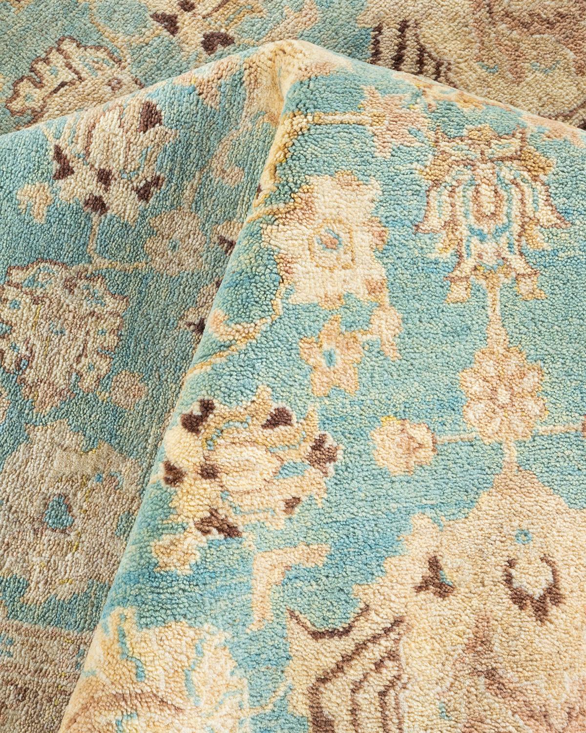 One of a Kind Hand Knotted Contemporary Oriental Eclectic Light Blue Area Rug For Sale 2