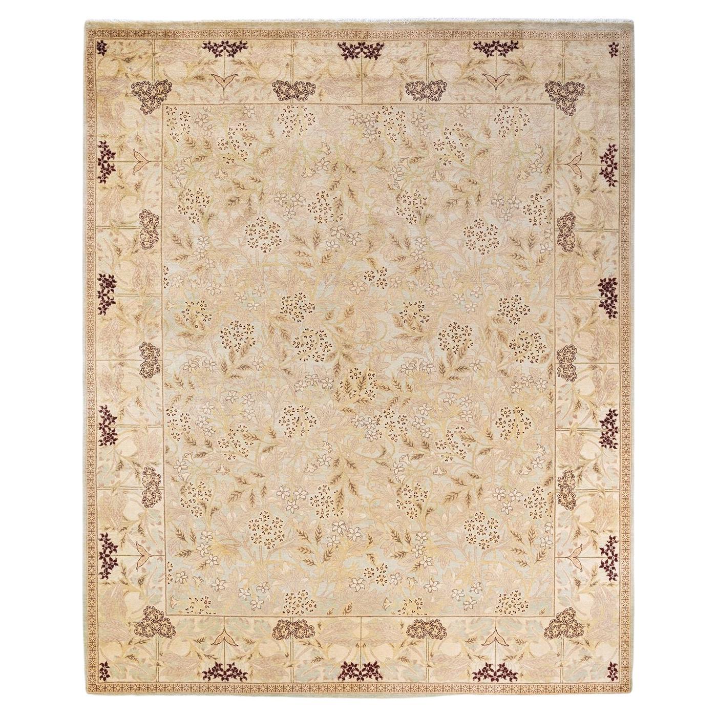 One of a Kind Hand Knotted Contemporary Oriental Eclectic Light Blue Area Rug  For Sale