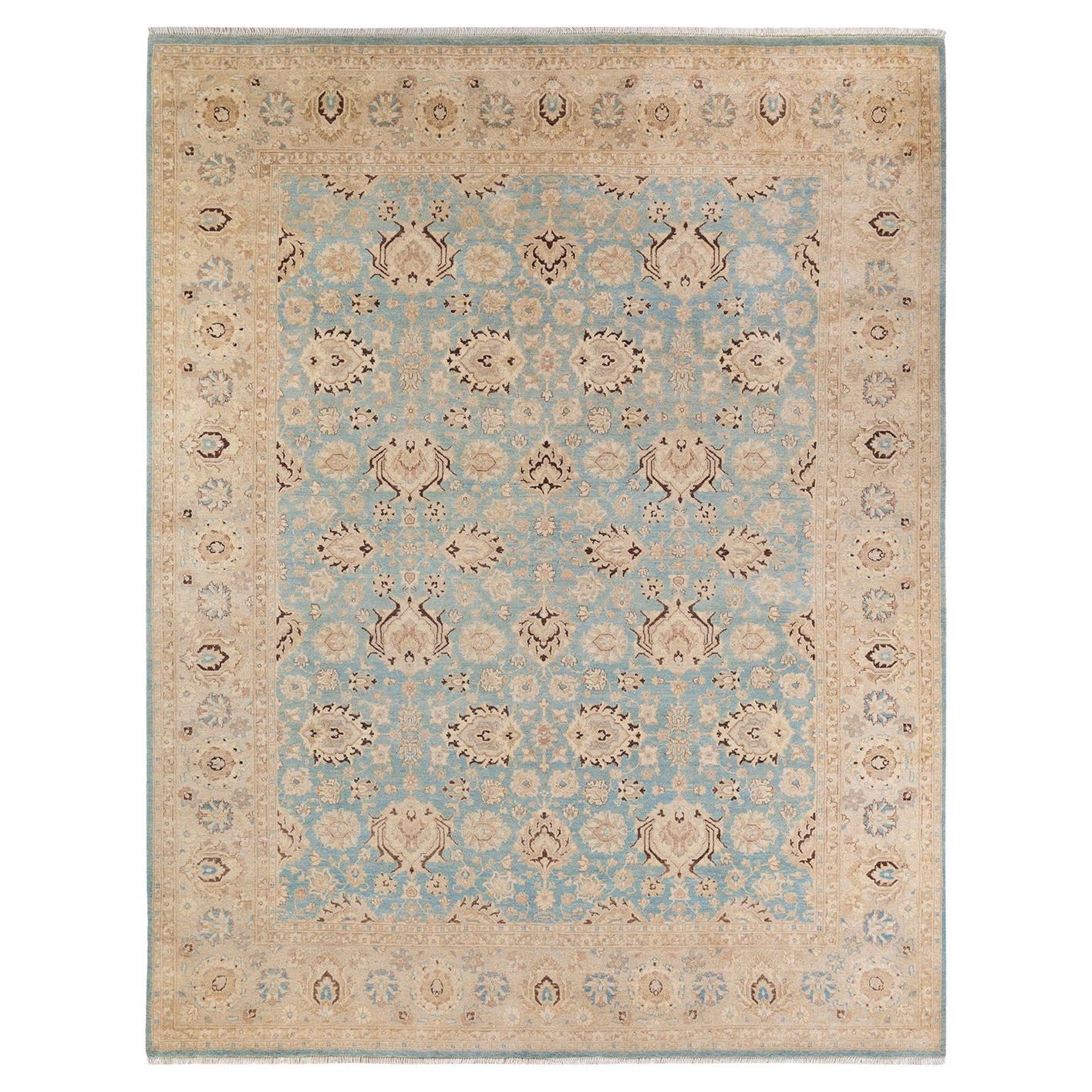 One of a Kind Hand Knotted Contemporary Oriental Eclectic Light Blue Area Rug