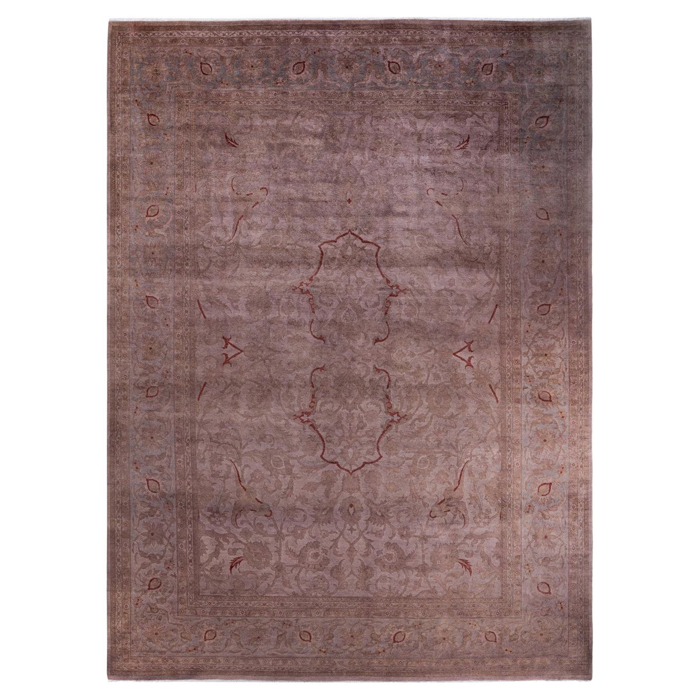 One of a Kind Hand Knotted Contemporary Overdyed Beige Area Rug