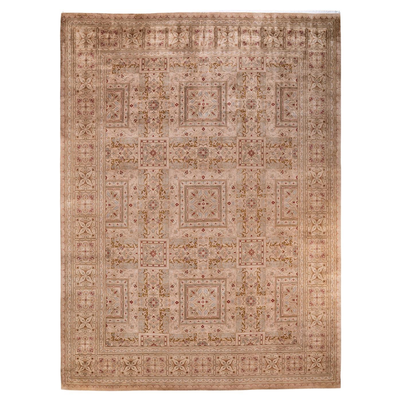 One of a Kind Hand Knotted Contemporary Overdyed Beige Area Rug For Sale
